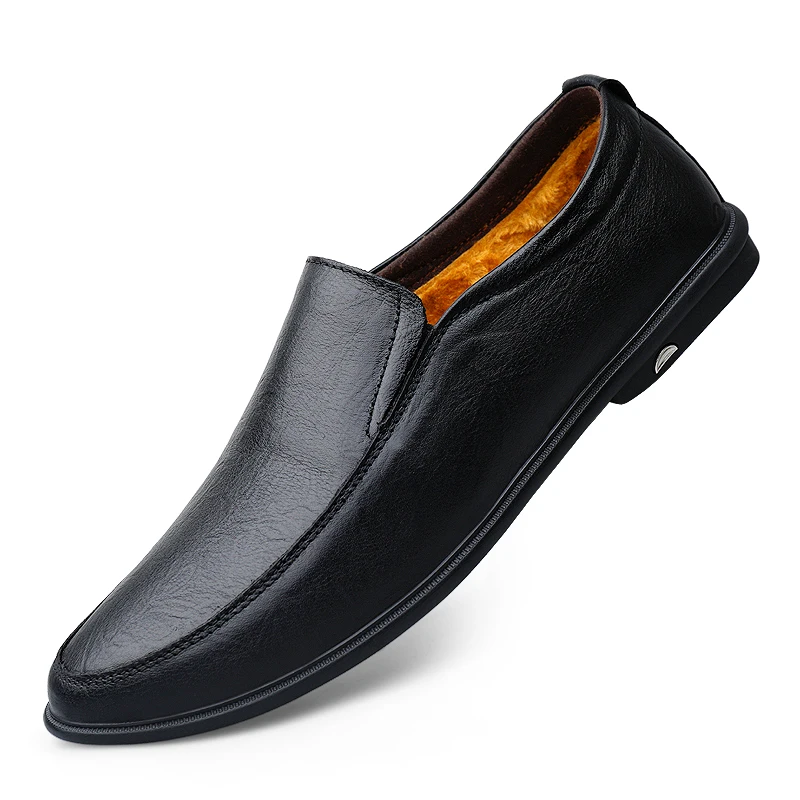 Мужские лоферы из натуральной кожи; повседневная мужская обувь из итальянской кожи; мягкая обувь для вождения; мужские мокасины на плоской подошве; мужские лоферы; HC-575 - Цвет: Black Fur