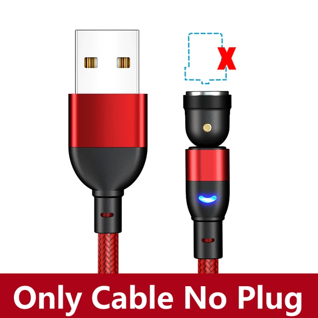 AUFU 540 Degrees Rotating Magnetic Cable Micro USB Type C Phone Cable For iPhone11 Pro XS Max Samsung Xiaomi USB Cord Wire Cable Red Only Cable