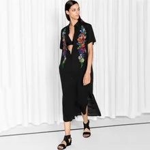 Beach Dresses Robe Summer Dress Women’s Tunic Europeans Cotton Embroidered Single Breasted Outside Smock Upper Garment Animal