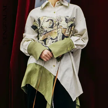 

SHENGPALAE 2020 New Women Shirt Female Tops Long Sleeve Irregular Hit Color Casual Turn-down Collar Women's Loose Blouses ZA2727