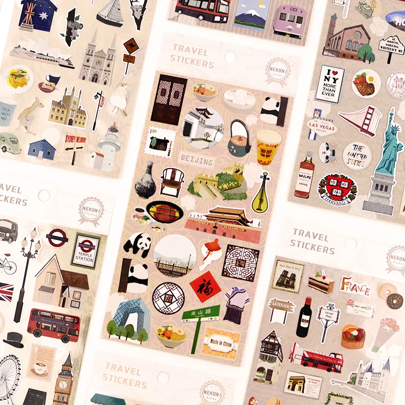 Decorative Stickers 8Patterns Country City View France Japan Thailand China Austrilia Korea Hobby Embellishment Planner Diary