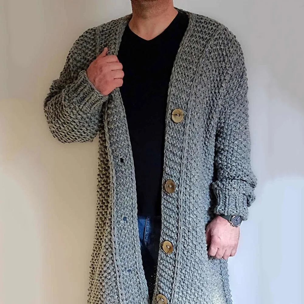 mens long grey cardigan