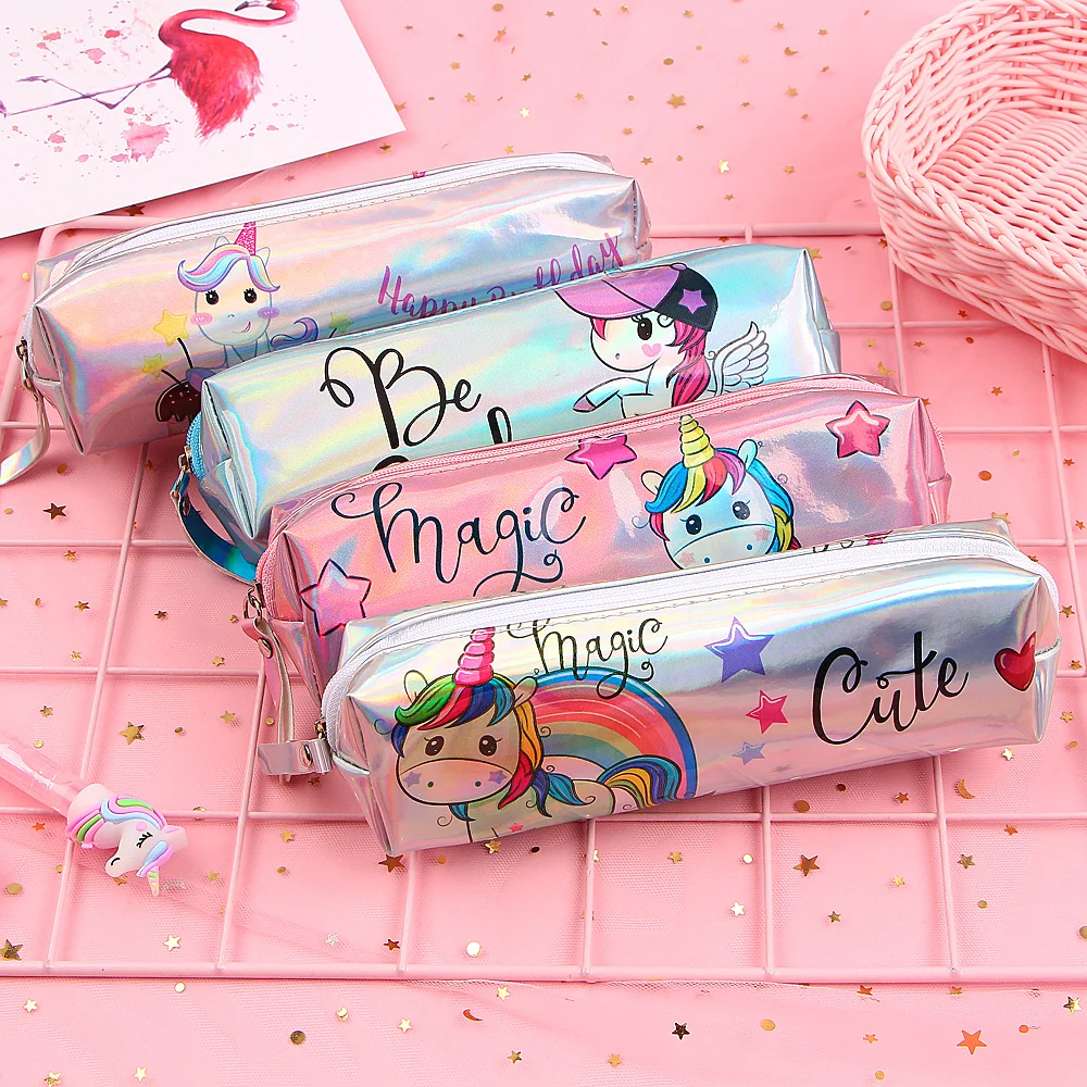 

Unicorn Pencil Case Holographic Laser Pen Bag For Girl Boys Student Large Capacity Waterproof Pen Box School Supply Stationery