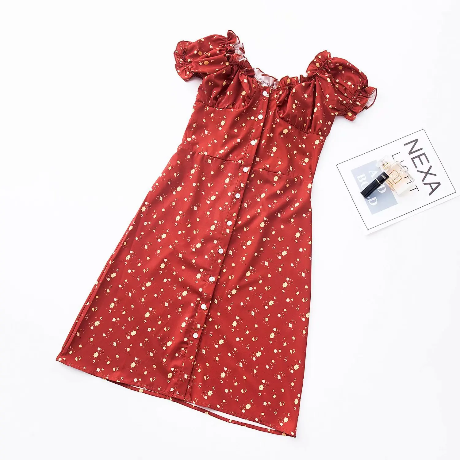 

2018 Western Style Spring And Summer WOMEN'S Dress New Style Floral Skirt French Pastoral Front Buckle Retro Non-mainstream Dres