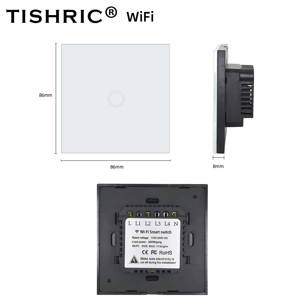 TISHRIC умный переключатель Wi-Fi Touch EU 1/2/3 Стекло Панель переключатель Wi-Fi 220 v/ewelink/модуль/светильник Управление Alexa Google Home