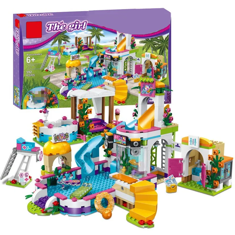 

GPkstar New Heart Lake City Summer Pool Club City Small Particle Model Assembled Building Blocks Diy Childrens Toys Girl Gifts