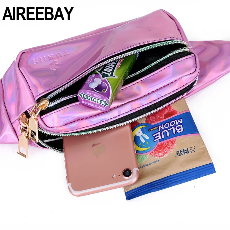 AIREEBAY модная Лазерная поясная сумка для женщин, розовая голограмма для девочек, поясная сумка, повседневные ремни для денег, сумки для путешествий на открытом воздухе