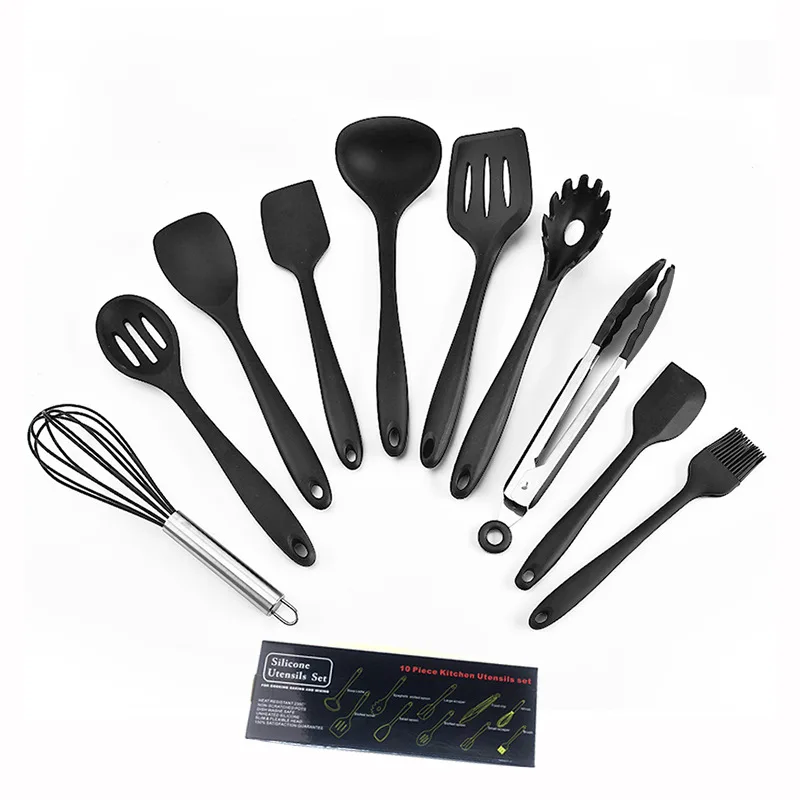 Silicone Kitchenware 10-piece Set High Temperature Resistant Non-stick Cooking Shovel Spoon Utensils Kitchen Accessories Scraper