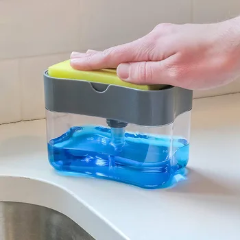 

Kitchen Cleaning Brush Sponge Holder Automatically Press The Liquid Discharge Box Dishwashing Pot Artifact Cleaning Products