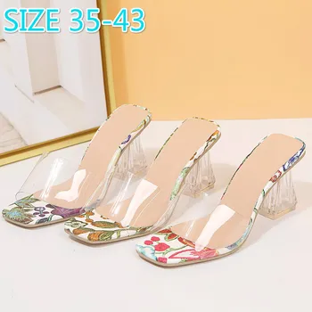 

Fashion Transparent Thick Heels Wedding Party Shoes for Women Shoes Spring Sexy Peep Toe Fashion High Heels Women Pumps Shoes PU