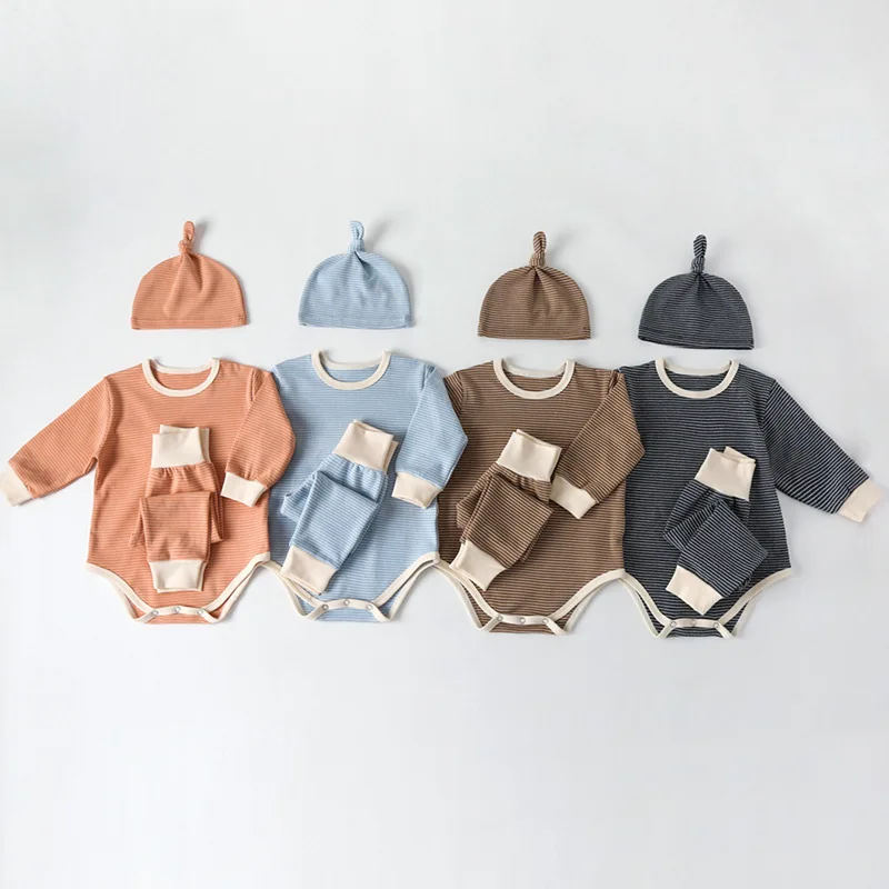 

0-24M Infant Baby Clothing Set Long Sleeve Baby Jumpsuit +Pant+Hat Newborn Baby Boy Girl Clothes Cotton Romper For Newborn