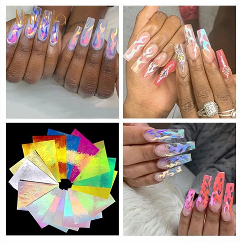 

9Pcs Holographic Nail Aurora Flame Nail Sticker Colorful Fire Reflections Self-Adhesive Foils DIY Nail Art Decoration Sticker