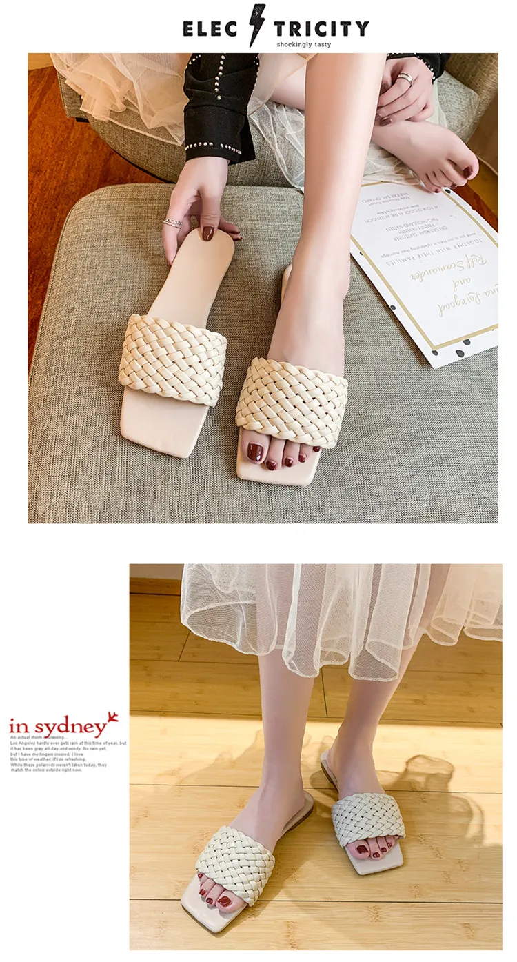 Braided Charm Open-toe Flat Slippers