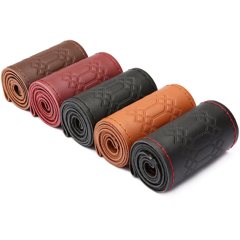

Genuine Leather DIY Steering Wheel Cover Embossed Hand Braid Car Wheel Cover With Dedicated Needles & Threads Car Accessories