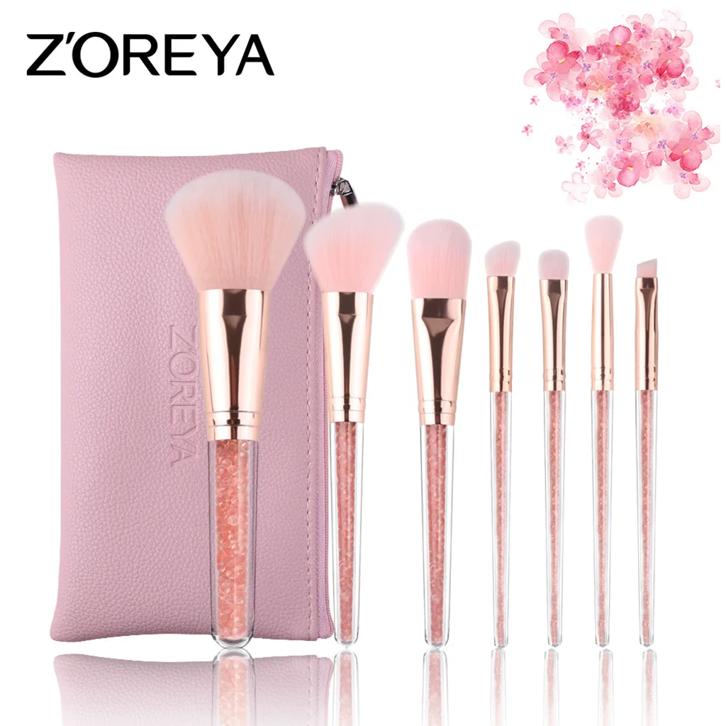 

ZOREYA Currently Available 7 Crystal Makeup Brush Inner Drill Plastic Handle Artificial Fiber Pink Bag Makeup Tool NZ7