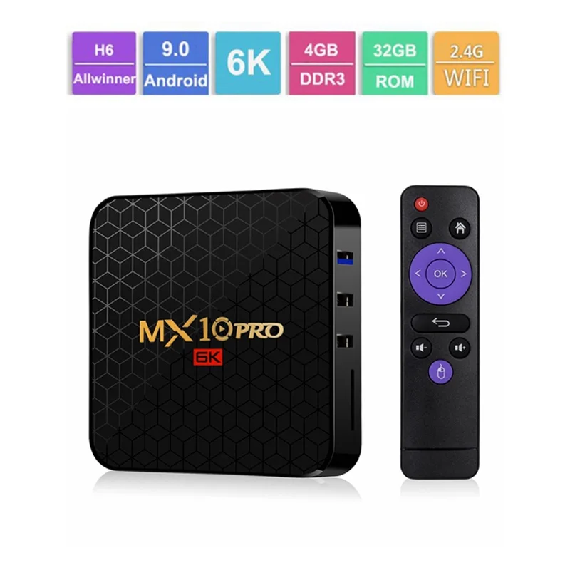 MX10 Pro Android 9,0 6K ТВ коробка Allwinner H6 Четырехъядерный 4 ГБ 32 ГБ 64 Гб 2,4 г WiFi USB3.0 6K* 4K H.265 Смарт медиаплеер телеприставка