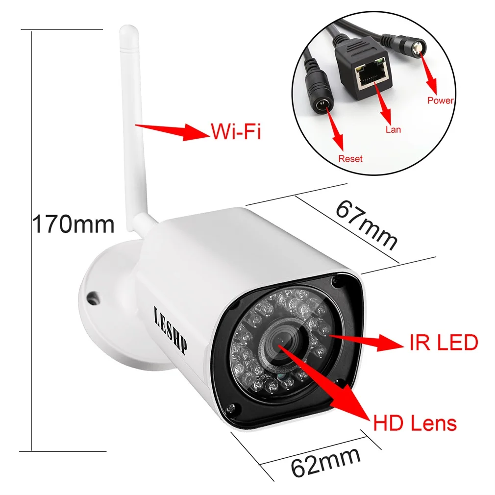 LESHP водонепроницаемый H.264 1,0 MP1280X720 HD wifi безопасности мини IP ИК Пуля камера SN-IPC-4006FSW10 сети камеры наблюдения