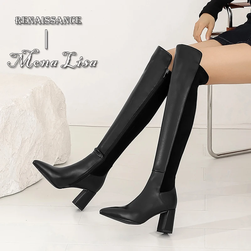 Vintage Female Over The Knee High Boots Fall Winter Newest Working Party Classic Basic Cow Leather Women's Shoes