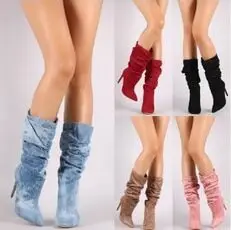 

Female Winter Long Boots New Pure Color Fashion Suede Pointed Cotton Inner High Quality Comfortable Thin Fine-heeled Boots