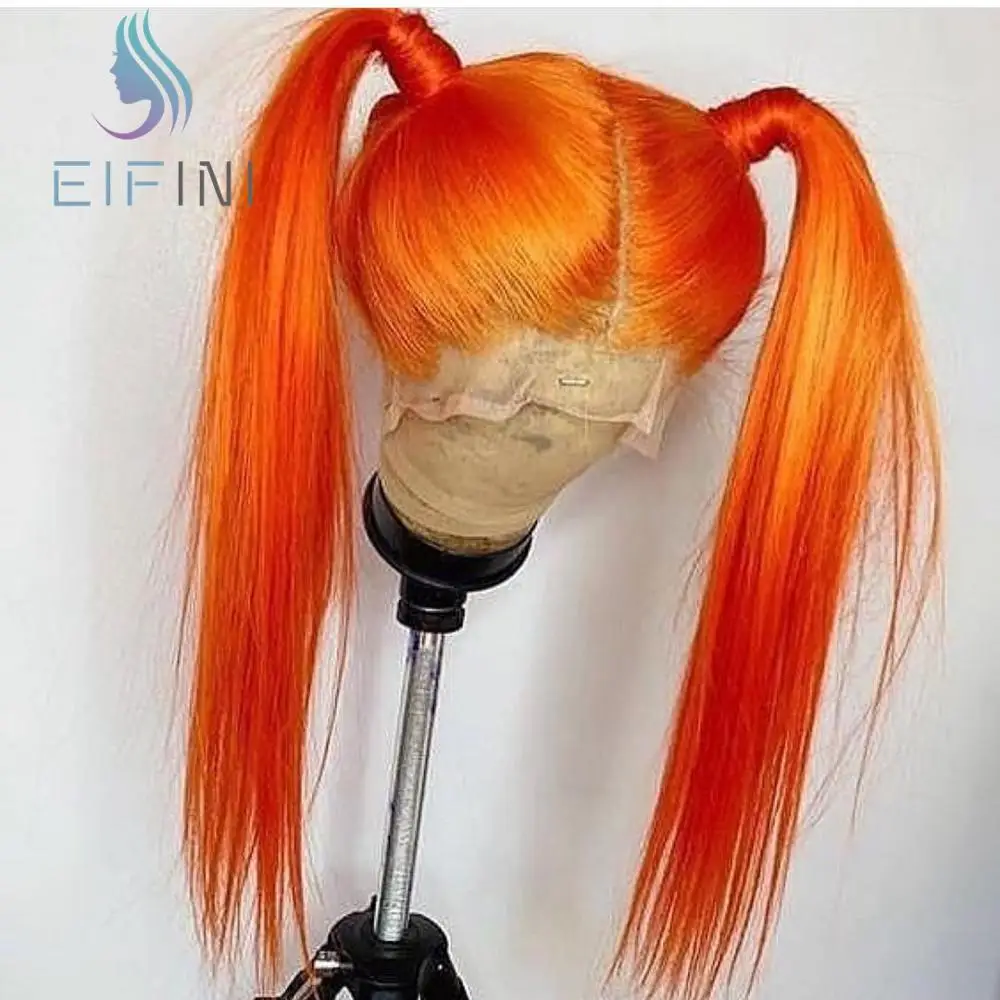 613 Orange Color Straight Lace Front Wig 13x6 Ombre Curly Human Wigs Glueless Remy Brazilian Hair For Black Women | Шиньоны и парики