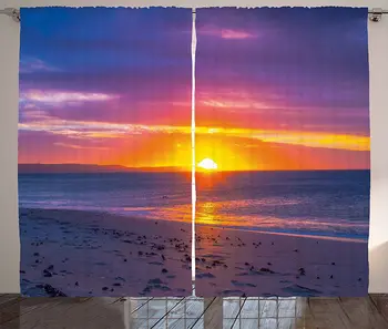 

Beach Curtains Calm Tranquil Sunset at Exotic Sandy Seashore Coastal Dramatic Vibrant Photo Living Room Bedroom Window Drapes