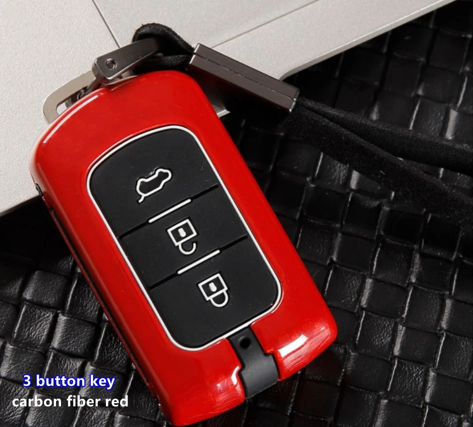 Автомобильный чехол для ключей из углеродного волокна для Mitsubishi Outlander, Lancer Pajero Sport ASX RVR L200 2/3 смарт-кнопка - Название цвета: 3 button key