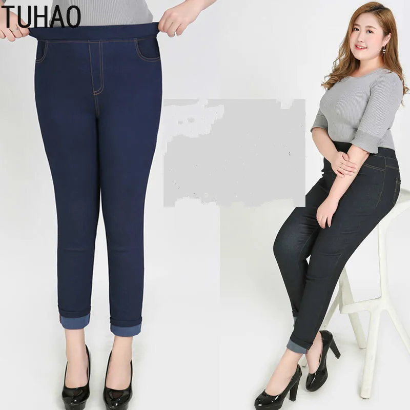 

TUHAO 2020 Spring Summer Large Size 9XL 8XL 7XL 6XL High Waist Stretch Jeans Trousers Women Mother Jeans Fashion Oversize WM50