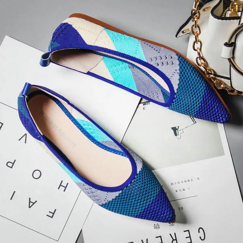 Flats Pointed Toe Roman hot design mixed colors pointed toe slip on mules women single shoes microfiber knitted flats femme