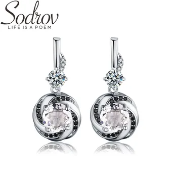 

SODROV Boucle D'Oreille Femme Cute 925 Sterling Silver Black Spinel Trendy Engagement Earrings for Women Fine Jewelry T159