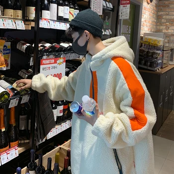 

UYUK2019 Winter Fashion Trend High Quality Hoodie Patchwork Contrasting Color Lamb Coat For Men Streetwear Clothes