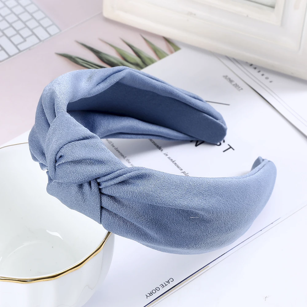 AWAYTR Fashion Satin Girls Hair Accessories For Women Solid Color Knotted Headband Wide Bezel Hairband Girls Hair Hoop Haarband - Цвет: G light blue