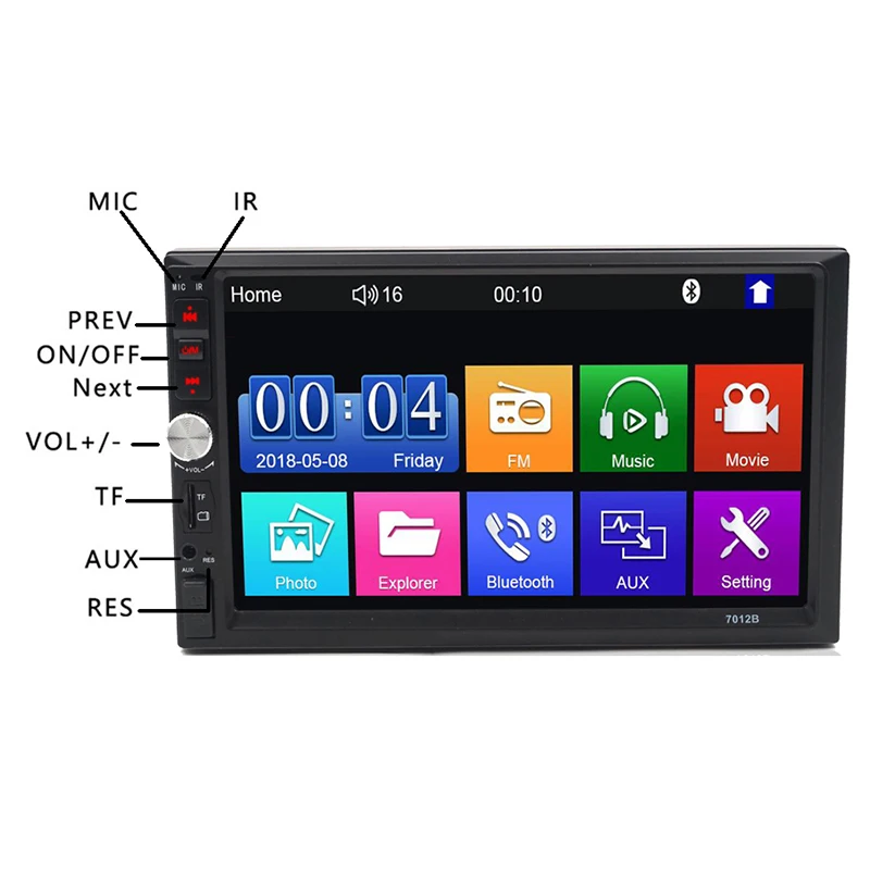 2 Din Автомобильный мультимедийный радио плеер Hd 7 дюймов свяжитесь Экран стерео Bluetooth 12V 2Din Fm Iso Мощность Aux Вход Авто Mp5 плеер Sd Usb, 7012
