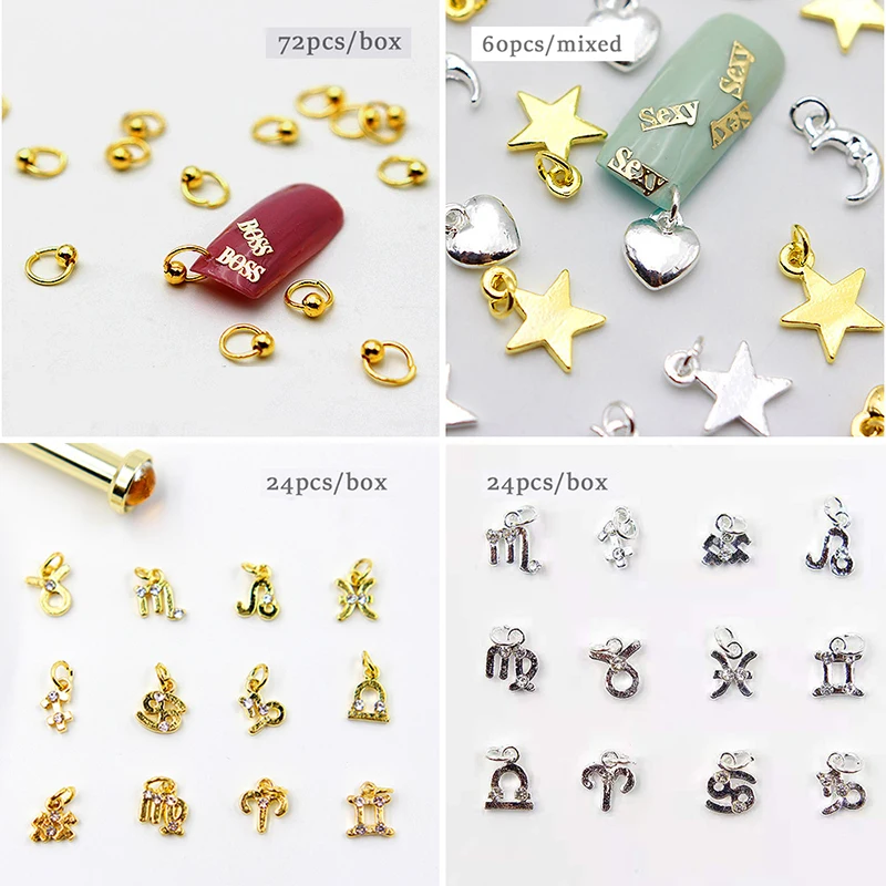 60Pcs Nail Art Charms Pendants with 1Pcs Nail Piercing Drill for Home DIY  Salon 