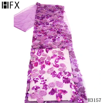 

HFX Sequins Nigerian Laces Fabric High Quality Latest African Tulle Lace Fabric for Bridal Lace French Net Lace Fabric F3157