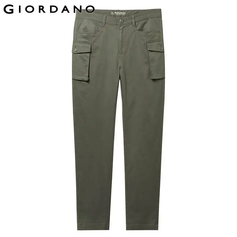 Giordano Men Pants Mid Waist Stretchy Cargo Pants Zip Fly Solid Trousers Full Length Pantalones Hombre 13119807