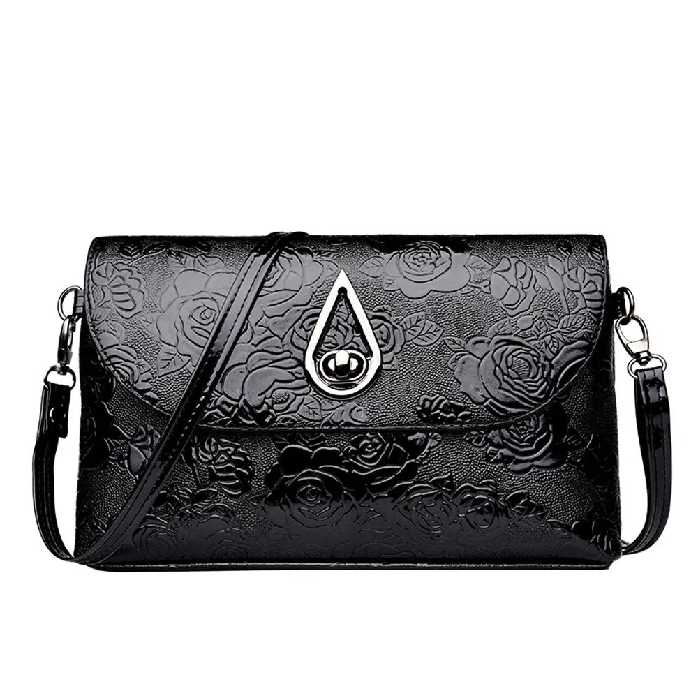 Black Maison Fabre Girl Shoulder Bag Women Flower Pattern Leather Crossbody Bag Messenger Bag Leather Shoulder Bag Strap - Color: Black