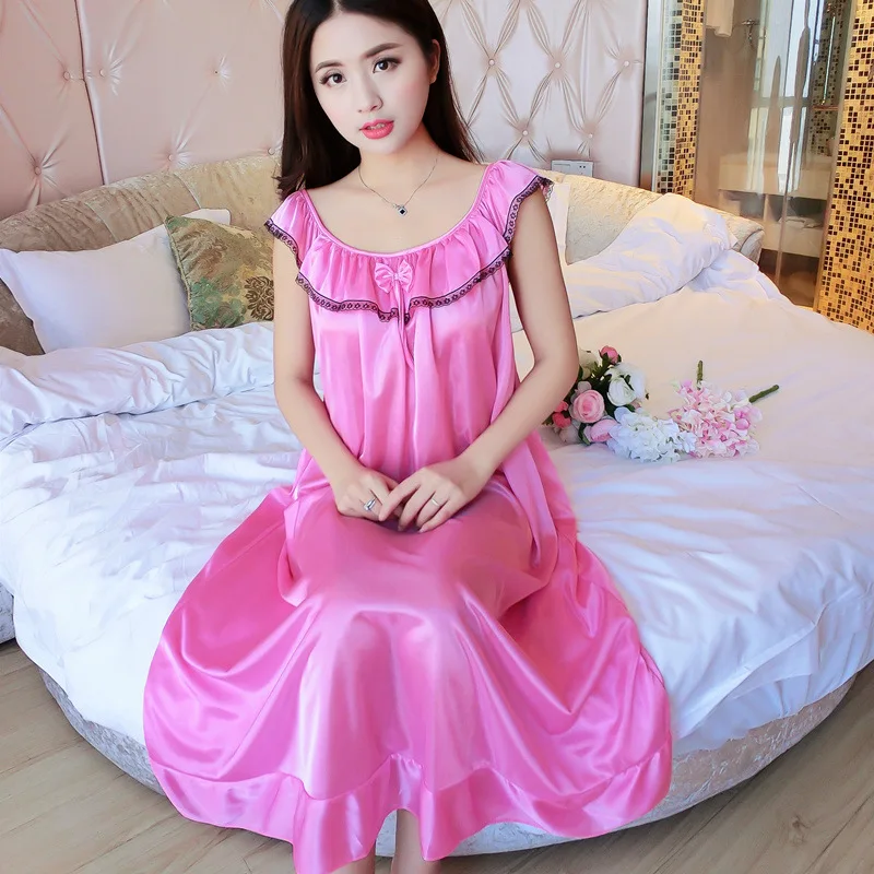 

WOMEN'S Nightgown Summer Sleeveless Plus-sized Size Loose-Fit Women's Sexy Viscose Pajamas Mid-length