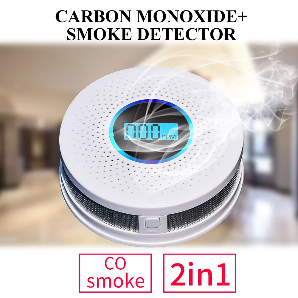 Detector combinado de humo y monóxido de carbono con pantalla, alarma de CO de humo con batería