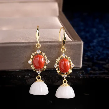 

silver temperament Fashion Earrings S925 pure silver jewelry inlaid with natural and Tian yulianpeng Earrings female