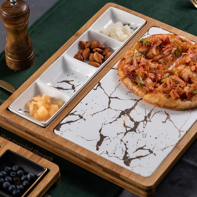 Északi Étterem Pizza Snack Tányér Négyzet Alakú Kerámia Szerviz Lemez Kreatív Márvány Aranyminta Nyugati Étel Rács Steak Tányérral - Image 4