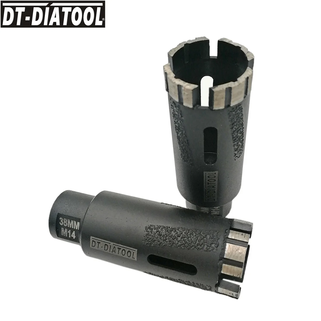 DT-DIATOOL 2pcs 38mm M14 Laser Welded Diamond Dry or Wet Drilling Core Bit With Side Protection Hole Saw For Hard Granite Marble shdiatool 2pcs diamond dry drilling core bits m14 dia 35mm laser welded with side protection granite marble drill bits hole saw