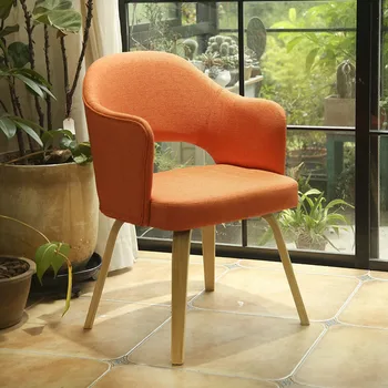 

Nordic Solid Wood Dining Chair Fabric Home Armrest Back Cafe Dining Table and Chair Simple Study Chair party chairs