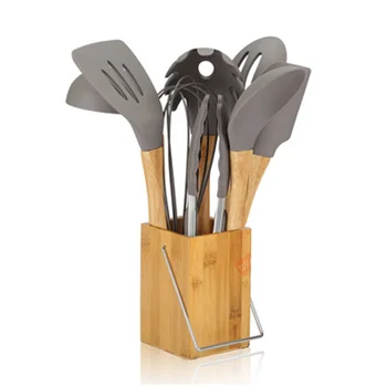 

Kitchen Accessories Cooking Silicone Kitchen Utensils Set 9-Piece Cooking Tools Set with Bamboo Holder Non-stick Cookware Cooki