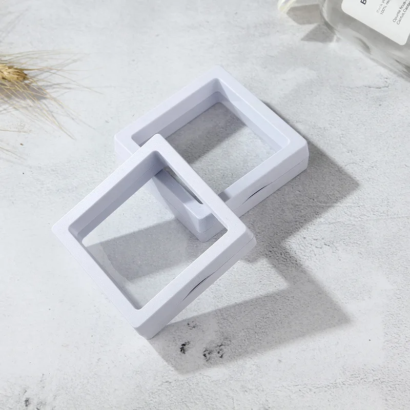 Photo Frame Acrylic Display Holder Display Case DIY Still Life Display Photo Frame PE Film Dustproof Exhibition Decoration Suspended Floating Ring Earrings Display Rack Case