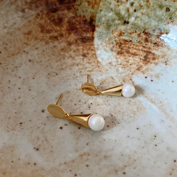 

Real 925 sterling silver shell pearl earrings, 18K gold vintage French style elegant women's luxury jewelry earrings