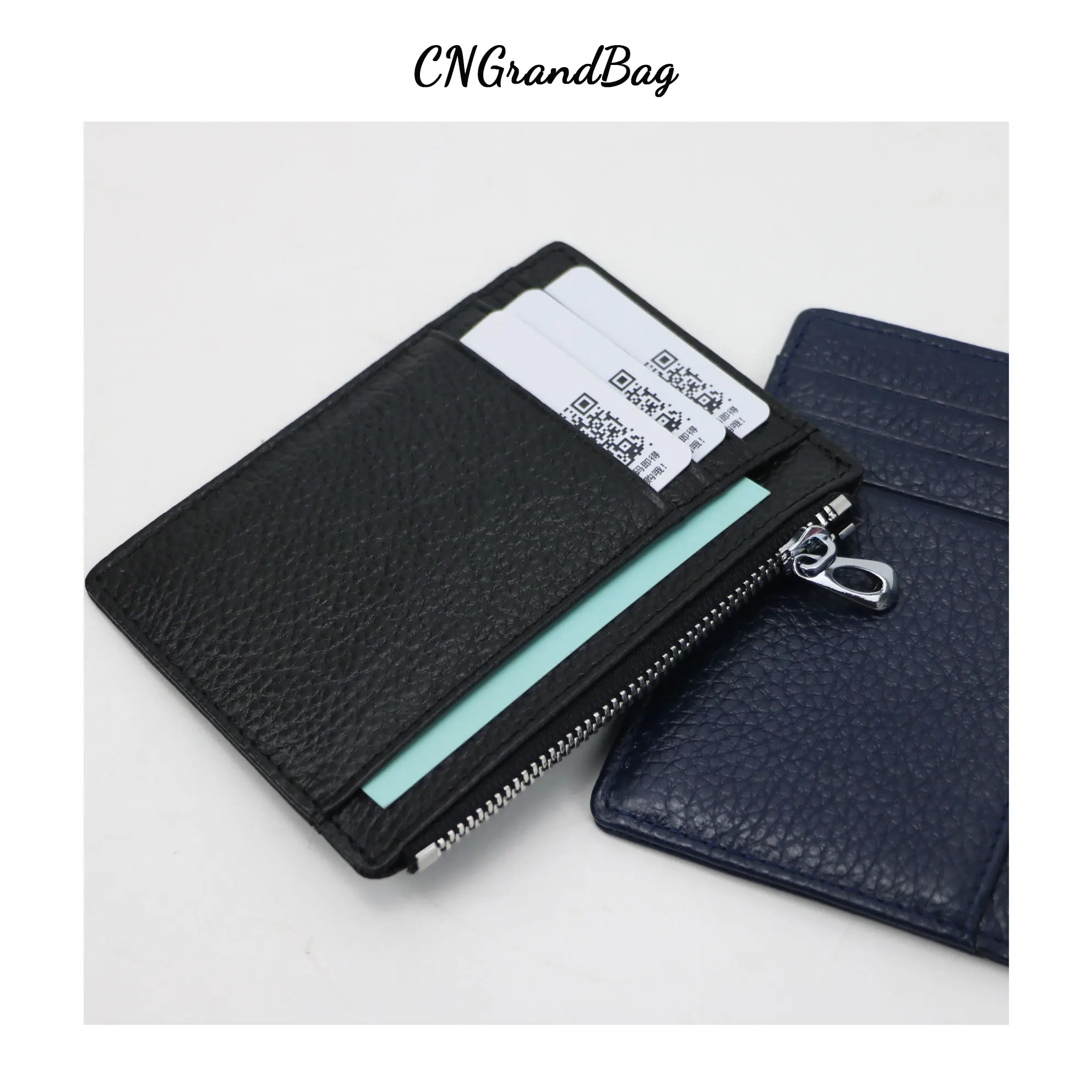 Pebbled Men Zipper Wallet leather wallet wallet card holder card holder coin purse credit card holder credit card wallet card wallet id card holder id card case wallet card bag For Genuine Leather ID Credit Card Holder Coin Purse Women's Card Bag