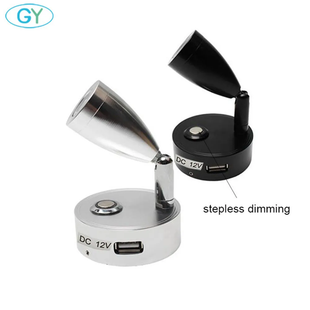 DC12V Светодиодный светильник для чтения с сенсорным затемнением RV USB интерфейс