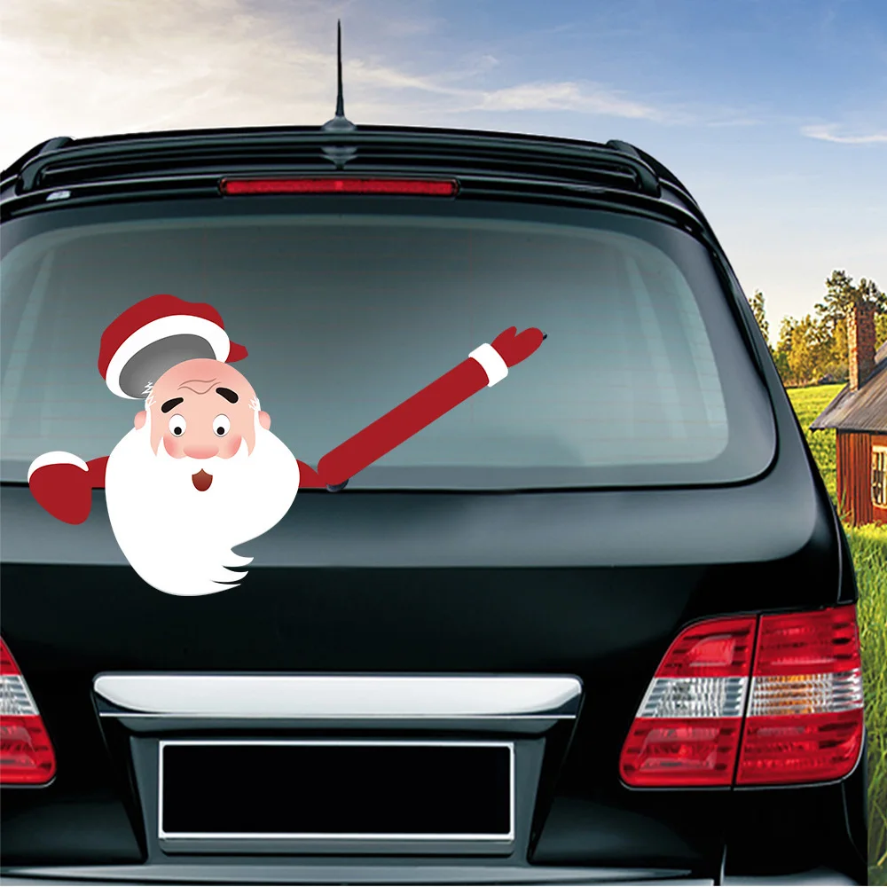 

Car Windshield Sticker Rear Wiper Sticker Merry Christmas Santa Rocking Arm Rear Wiper Decals Automobile Christmas Decor