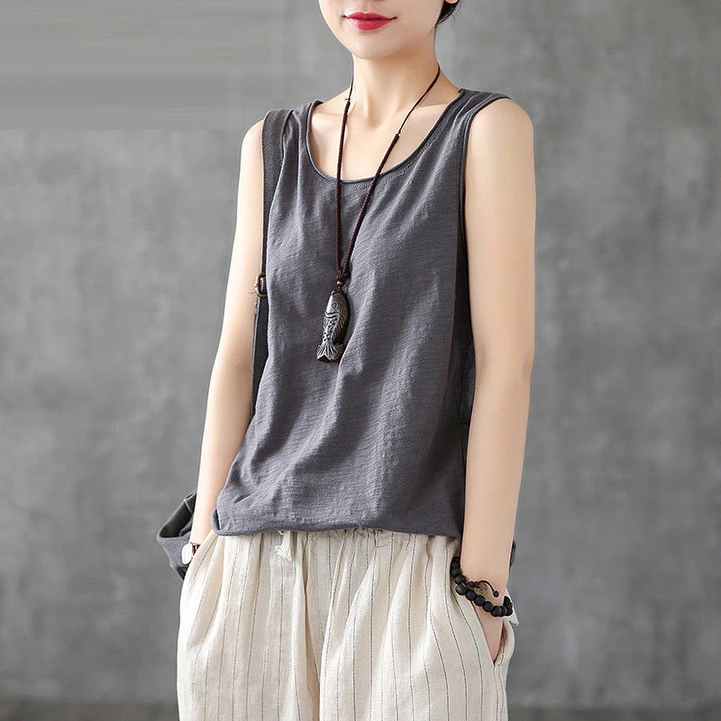 Cotton Linen Tops for Women,Sleeveless Baggy Solid Color Vest Tee Blouse Tank Tops Plus Size S-5XL Chaofanjiancai 