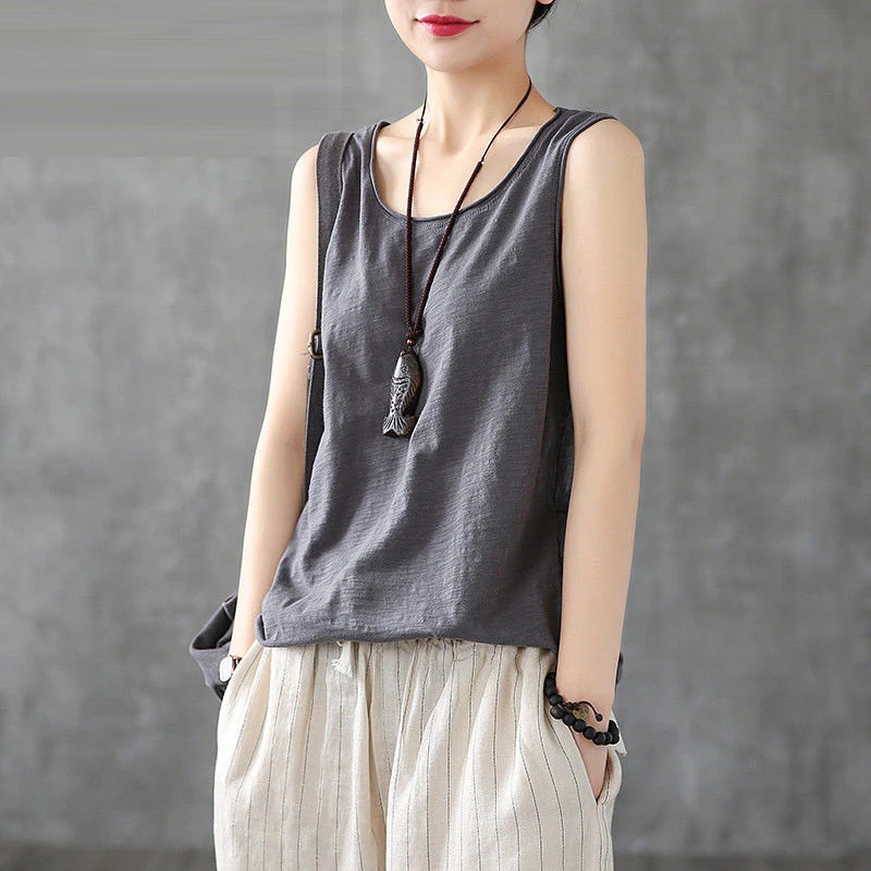 

100% Cotton Loose Tank Tops Summer Style Women Loose Casual Solid Tank Plus Size Female Basic Sleeveless Tops High Quality D363